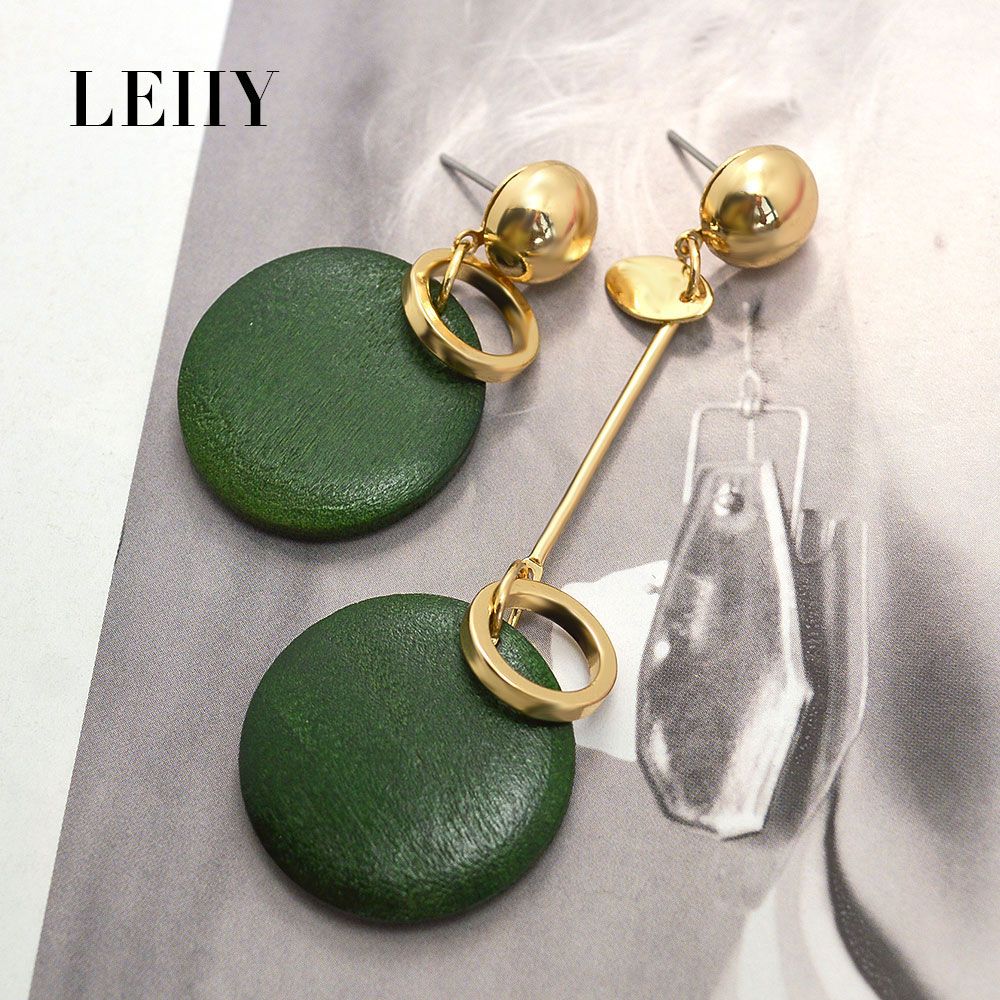 Fashion Jewelry Round Natural Wood Casting Alloy Drop Earrings